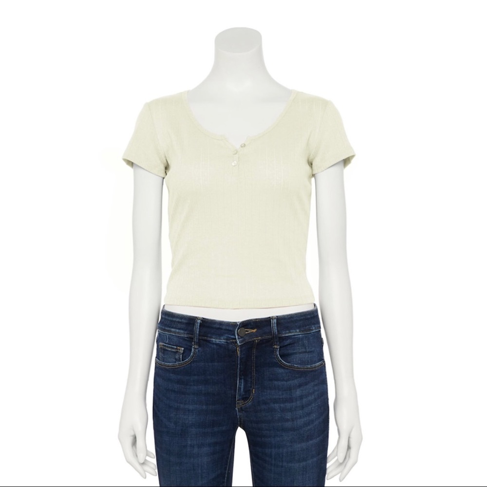 NWT Pink Republic Short Sleeve Henley Top White Juniors Size XXL